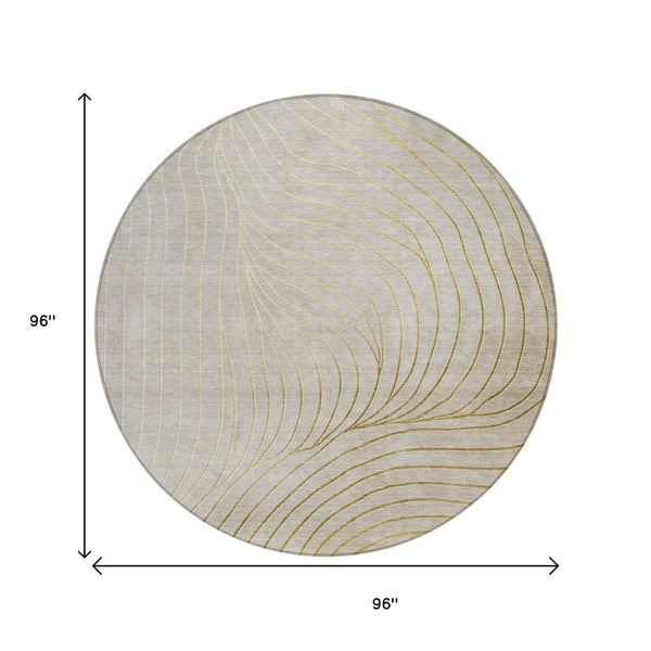 HomeRoots 5' Modern Beige and Silver Abstract Area Rug - Durable, Washable Design for Indoor and Outdoor Use 8' Round 631745