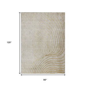 HomeRoots 5' Modern Beige and Silver Abstract Area Rug - Durable, Washable Design for Indoor and Outdoor Use 8' X 10' 631746