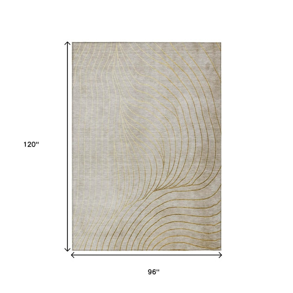 HomeRoots 5' Modern Beige and Silver Abstract Area Rug - Durable, Washable Design for Indoor and Outdoor Use 8' X 10' 631746