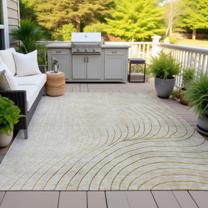 HomeRoots 5' Modern Beige and Silver Abstract Area Rug - Durable, Washable Design for Indoor and Outdoor Use 8' X 10' 631746