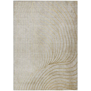 HomeRoots 5' Modern Beige and Silver Abstract Area Rug - Durable, Washable Design for Indoor and Outdoor Use 8' X 10' 631746