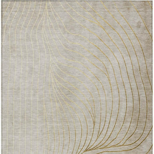HomeRoots 5' Modern Beige and Silver Abstract Area Rug - Durable, Washable Design for Indoor and Outdoor Use 9' X 12' 631747
