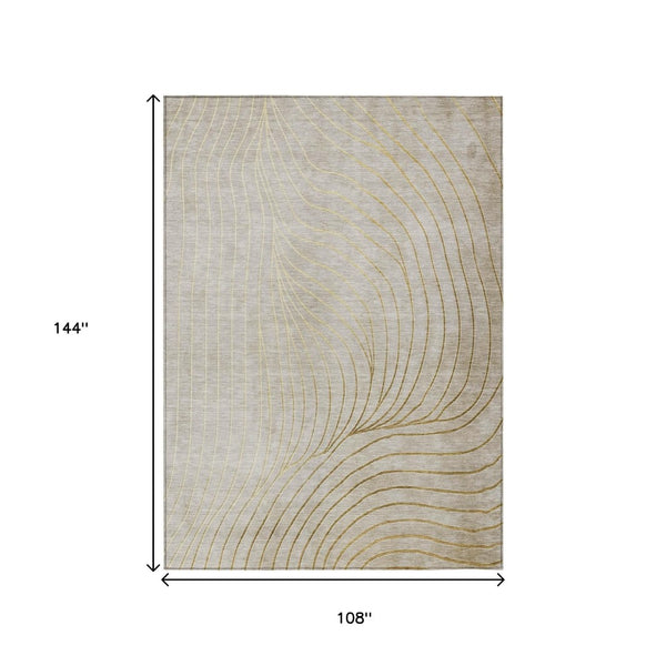HomeRoots 5' Modern Beige and Silver Abstract Area Rug - Durable, Washable Design for Indoor and Outdoor Use 9' X 12' 631747