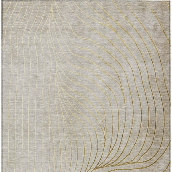 HomeRoots 5' Modern Beige and Silver Abstract Area Rug - Durable, Washable Design for Indoor and Outdoor Use 10' X 14' 631748