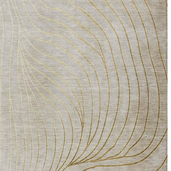 HomeRoots 5' Modern Beige and Silver Abstract Area Rug - Durable, Washable Design for Indoor and Outdoor Use 10' X 14' 631748