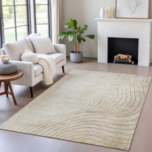 HomeRoots 5' Modern Beige and Silver Abstract Area Rug - Durable, Washable Design for Indoor and Outdoor Use 10' X 14' 631748