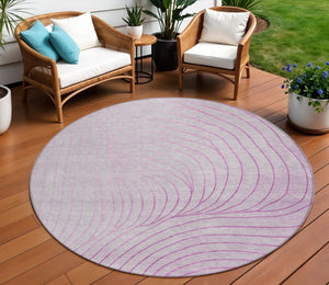 HomeRoots 5' Stylish Blush and Silver Abstract Area Rug - Washable, Durable, Perfect for Indoor and Outdoor Use 8' Round 631751