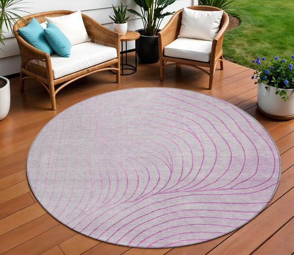 HomeRoots 5' Stylish Blush and Silver Abstract Area Rug - Washable, Durable, Perfect for Indoor and Outdoor Use 8' Round 631751