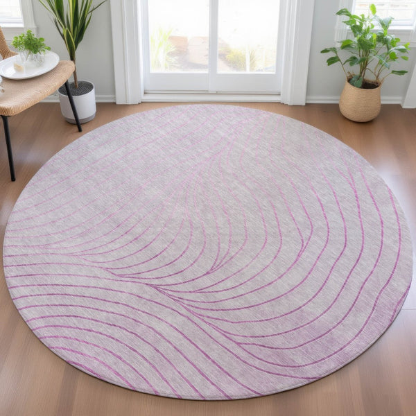 HomeRoots 5' Stylish Blush and Silver Abstract Area Rug - Washable, Durable, Perfect for Indoor and Outdoor Use 8' Round 631751
