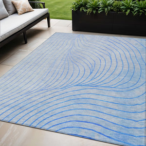 HomeRoots 5' Blue And Silver Abstract Area Rug - Washable, Weather-Resistant, Modern Design for Indoors & Outdoors 5' X 8' 631756