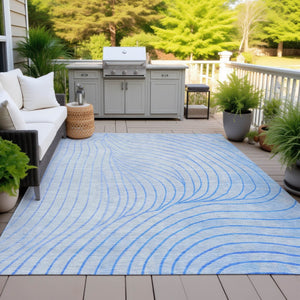HomeRoots 5' Blue And Silver Abstract Area Rug - Washable, Weather-Resistant, Modern Design for Indoors & Outdoors 5' X 8' 631756