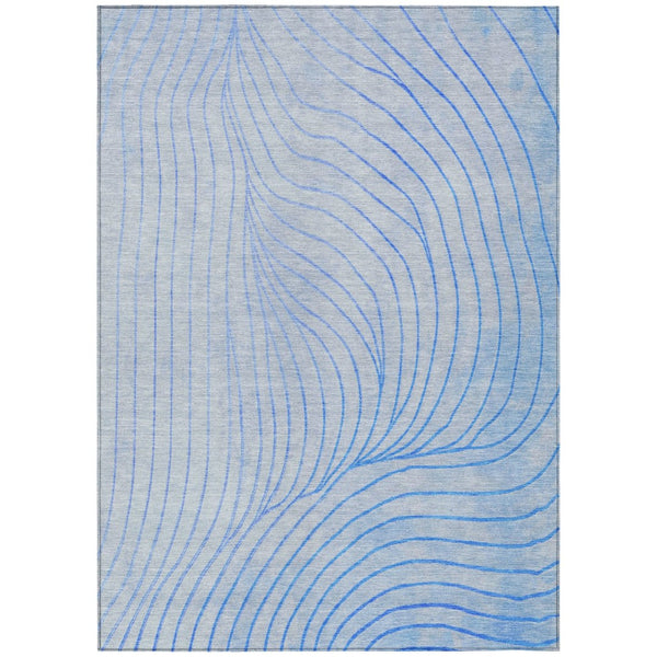 HomeRoots 5' Blue And Silver Abstract Area Rug - Washable, Weather-Resistant, Modern Design for Indoors & Outdoors 5' X 8' 631756