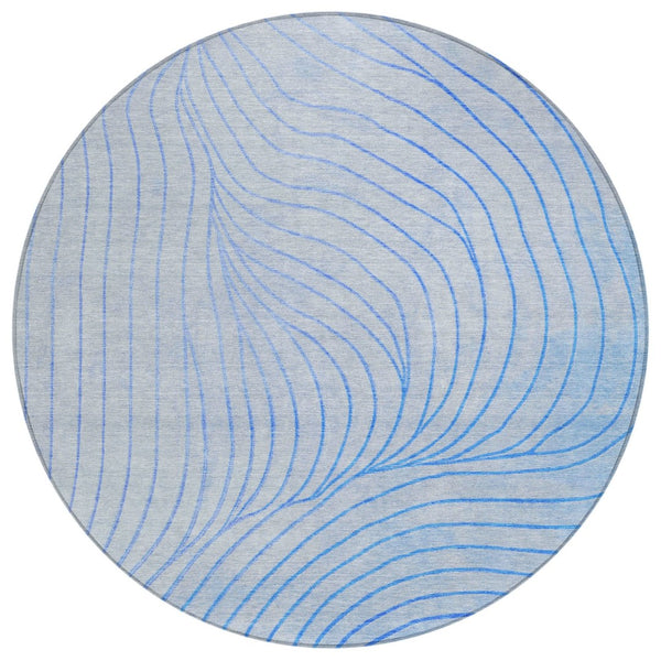 HomeRoots 5' Blue And Silver Abstract Area Rug - Washable, Weather-Resistant, Modern Design for Indoors & Outdoors 8' Round 631757