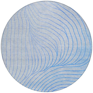HomeRoots 5' Blue And Silver Abstract Area Rug - Washable, Weather-Resistant, Modern Design for Indoors & Outdoors 8' Round 631757