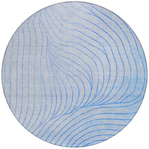 HomeRoots 5' Blue And Silver Abstract Area Rug - Washable, Weather-Resistant, Modern Design for Indoors & Outdoors 8' Round 631757