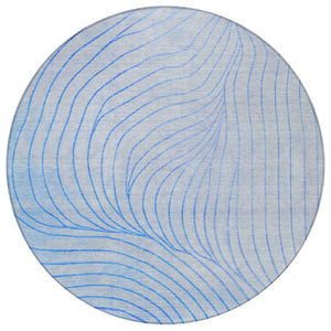 HomeRoots 5' Blue And Silver Abstract Area Rug - Washable, Weather-Resistant, Modern Design for Indoors & Outdoors 8' Round 631757