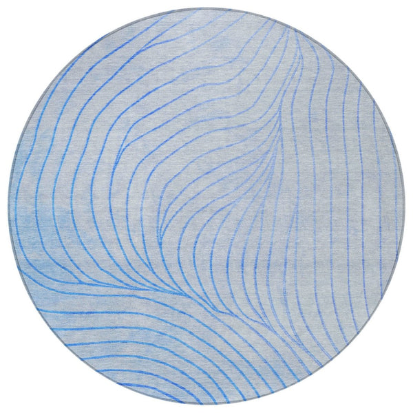 HomeRoots 5' Blue And Silver Abstract Area Rug - Washable, Weather-Resistant, Modern Design for Indoors & Outdoors 8' Round 631757