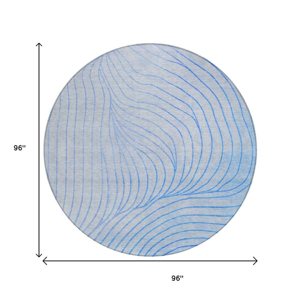 HomeRoots 5' Blue And Silver Abstract Area Rug - Washable, Weather-Resistant, Modern Design for Indoors & Outdoors 8' Round 631757