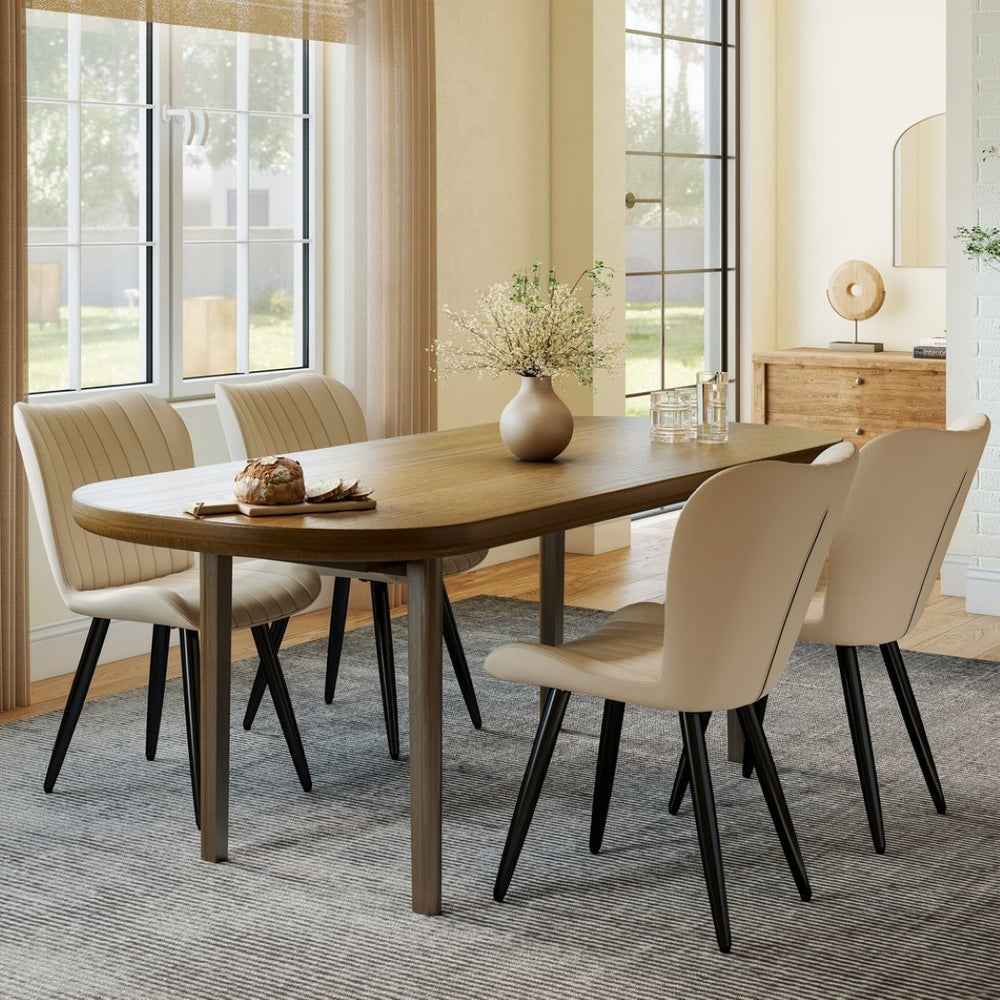 English Elm Set of 2 Armless Faux Leather Dining Chairs with Cushioned Seats and Metal Legs Cream W3316P426940