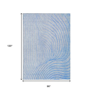 HomeRoots 5' Blue And Silver Abstract Area Rug - Washable, Weather-Resistant, Modern Design for Indoors & Outdoors 8' X 10' 631758