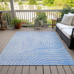 HomeRoots 5' Blue And Silver Abstract Area Rug - Washable, Weather-Resistant, Modern Design for Indoors & Outdoors 8' X 10' 631758
