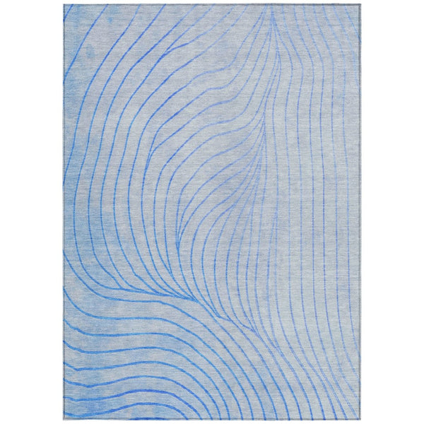 HomeRoots 5' Blue And Silver Abstract Area Rug - Washable, Weather-Resistant, Modern Design for Indoors & Outdoors 9' X 12' 631759
