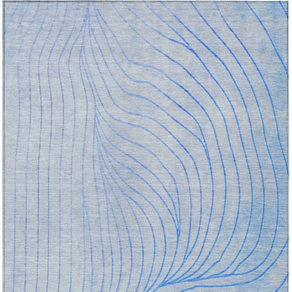 HomeRoots 5' Blue And Silver Abstract Area Rug - Washable, Weather-Resistant, Modern Design for Indoors & Outdoors 9' X 12' 631759