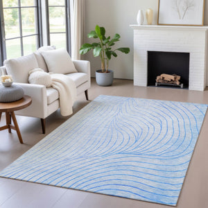 HomeRoots 5' Blue And Silver Abstract Area Rug - Washable, Weather-Resistant, Modern Design for Indoors & Outdoors 10' X 14' 631760