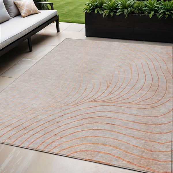HomeRoots 5' Copper and Silver Abstract Area Rug - Stylish, Washable Indoor-Outdoor Design for Modern Spaces 5' X 8' 631762
