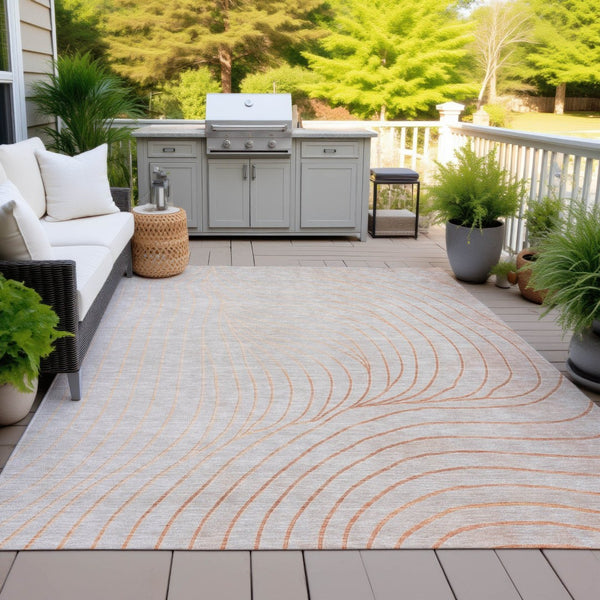 HomeRoots 5' Copper and Silver Abstract Area Rug - Stylish, Washable Indoor-Outdoor Design for Modern Spaces 5' X 8' 631762