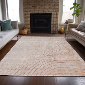 HomeRoots 5' Copper and Silver Abstract Area Rug - Stylish, Washable Indoor-Outdoor Design for Modern Spaces 5' X 8' 631762