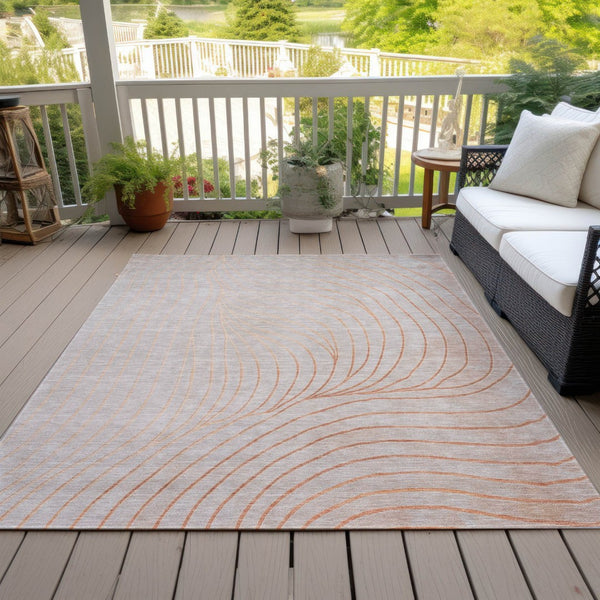 HomeRoots 5' Copper and Silver Abstract Area Rug - Stylish, Washable Indoor-Outdoor Design for Modern Spaces 5' X 8' 631762