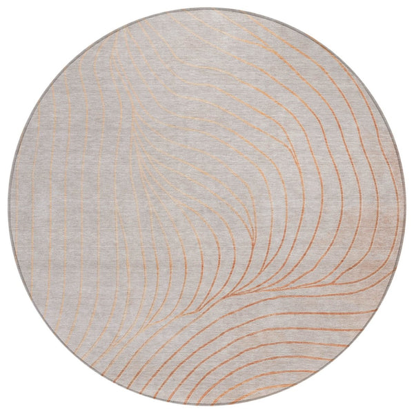 HomeRoots 5' Copper and Silver Abstract Area Rug - Stylish, Washable Indoor-Outdoor Design for Modern Spaces 8' Round 631763