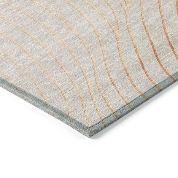 HomeRoots 5' Copper and Silver Abstract Area Rug - Stylish, Washable Indoor-Outdoor Design for Modern Spaces 8' Round 631763