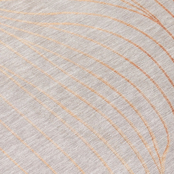 HomeRoots 5' Copper and Silver Abstract Area Rug - Stylish, Washable Indoor-Outdoor Design for Modern Spaces 8' Round 631763