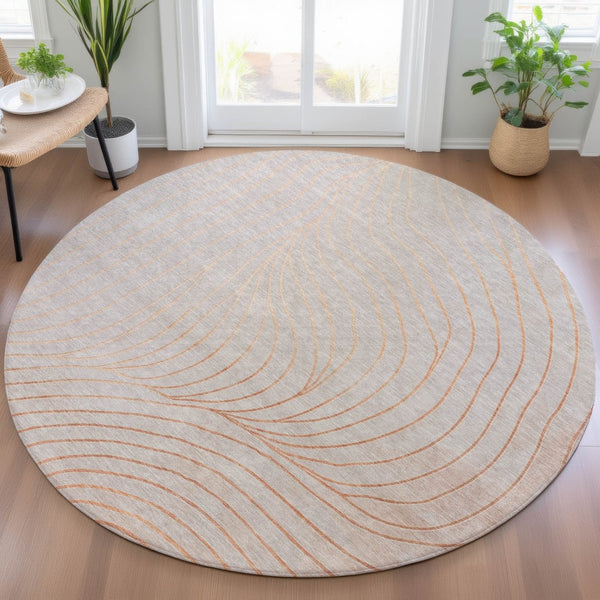 HomeRoots 5' Copper and Silver Abstract Area Rug - Stylish, Washable Indoor-Outdoor Design for Modern Spaces 8' Round 631763