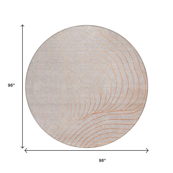 HomeRoots 5' Copper and Silver Abstract Area Rug - Stylish, Washable Indoor-Outdoor Design for Modern Spaces 8' Round 631763