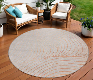 HomeRoots 5' Copper and Silver Abstract Area Rug - Stylish, Washable Indoor-Outdoor Design for Modern Spaces 8' Round 631763