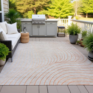 HomeRoots 5' Copper and Silver Abstract Area Rug - Stylish, Washable Indoor-Outdoor Design for Modern Spaces 8' X 10' 631764