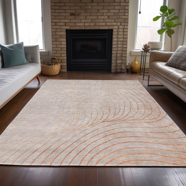 HomeRoots 5' Copper and Silver Abstract Area Rug - Stylish, Washable Indoor-Outdoor Design for Modern Spaces 8' X 10' 631764