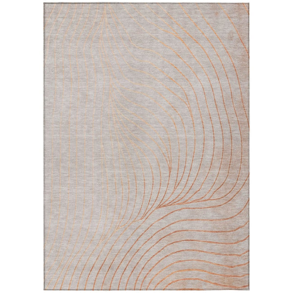 HomeRoots 5' Copper and Silver Abstract Area Rug - Stylish, Washable Indoor-Outdoor Design for Modern Spaces 9' X 12' 631765