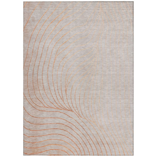 HomeRoots 5' Copper and Silver Abstract Area Rug - Stylish, Washable Indoor-Outdoor Design for Modern Spaces 10' X 14' 631766