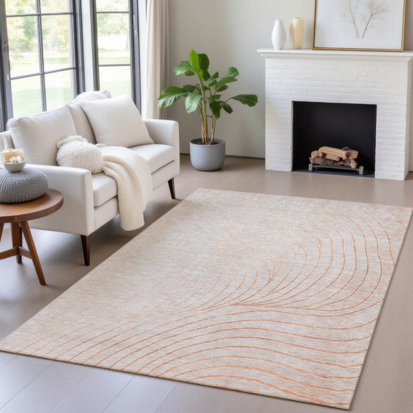 HomeRoots 5' Copper and Silver Abstract Area Rug - Stylish, Washable Indoor-Outdoor Design for Modern Spaces 10' X 14' 631766
