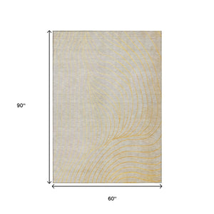 HomeRoots 5' Gold and Silver Abstract Washable Area Rug for Indoor and Outdoor Spaces - Durable and Stylish 5' X 8' 631768