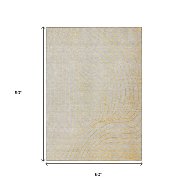 HomeRoots 5' Gold and Silver Abstract Washable Area Rug for Indoor and Outdoor Spaces - Durable and Stylish 5' X 8' 631768