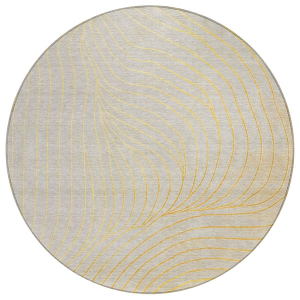 HomeRoots 5' Gold and Silver Abstract Washable Area Rug for Indoor and Outdoor Spaces - Durable and Stylish 8' Round 631769