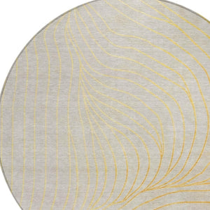 HomeRoots 5' Gold and Silver Abstract Washable Area Rug for Indoor and Outdoor Spaces - Durable and Stylish 8' Round 631769
