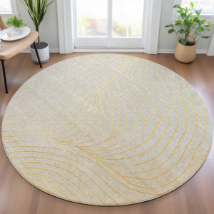 HomeRoots 5' Gold and Silver Abstract Washable Area Rug for Indoor and Outdoor Spaces - Durable and Stylish 8' Round 631769