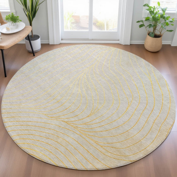 HomeRoots 5' Gold and Silver Abstract Washable Area Rug for Indoor and Outdoor Spaces - Durable and Stylish 8' Round 631769