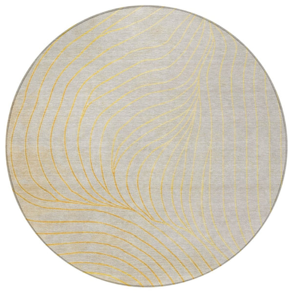 HomeRoots 5' Gold and Silver Abstract Washable Area Rug for Indoor and Outdoor Spaces - Durable and Stylish 8' Round 631769